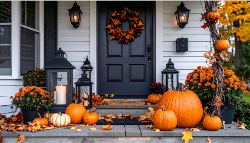 an image of a front porch decorated for fall